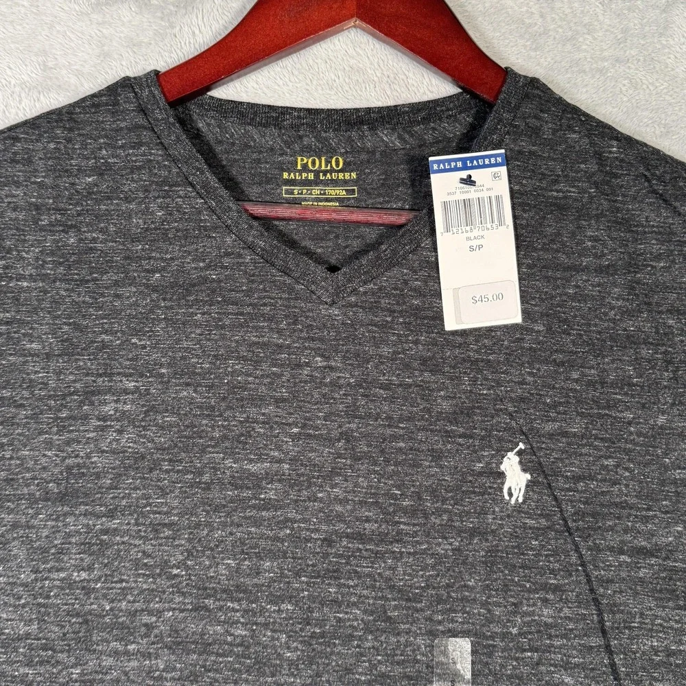 Polo Ralph Lauren Shirt Mens‎ Small Black V-Neck Pony Logo Short Sleeve Cotton
